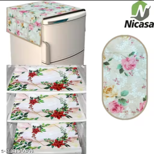 HD Premium Quality Fridge cover for Top with 1 Pec of handle and 3 pec of fridge mat - set of 5 pec
