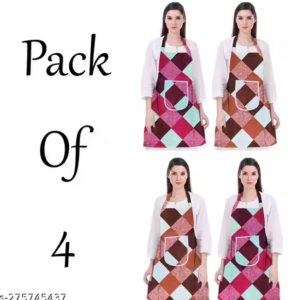 Kitchen Apron- Waterproof /Oil-Proof - Adjustable Aprons with Pockets for Women Men Washable - Pack of 4 (color As per availibility)