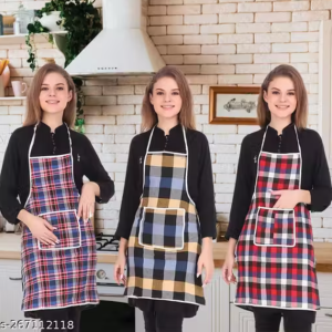 NICASA Kitchen Apron- Waterproof /Oil-Proof - Adjustable Aprons with Pockets for Women Men Washable - Pack of 3 (color As per availibility)