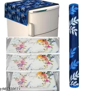 NICASA HD Premium Quality Fridge cover for Top with 1 pec handle and 3 pec fridge mats - Set of 5 piece