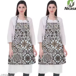 Nicasa Cotton Waterproof Kitchen Apron with Front Pocket Set of 2 Pcs (Color As Per Availability)