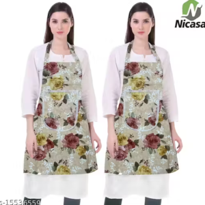 Nicasa Cotton Waterproof Kitchen Apron with Front Pocket Set of 2 Pcs (Color As Per Availability)