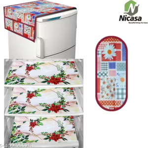 NicasaHD Premium Quality Fridge cover for Top with 1 pec handle set and 3 pec fridge mats - Set of 5 piece