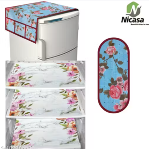 NicasaHD Premium Quality Fridge cover for Top with 1 pec handle set and 3 pec fridge mats - Set of 5 piece