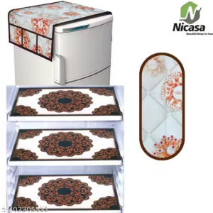 NicasaHD Premium Quality Fridge cover for Top with 1 pec handle set and 3 pec fridge mats - Set of 5 piece