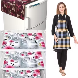 NICASA HD Premium Quality Fridge cover for Top with 3 pec fridge mats and 1 pec of Apron - Set of 5 piece