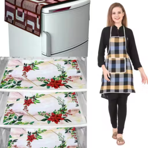 NICASA HD Premium Quality Fridge cover for Top with 3 pec fridge mats and 1 pec of Apron - Set of 5 piece