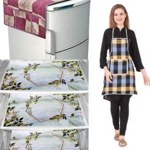 NICASA HD Premium Quality Fridge cover for Top with 3 pec fridge mats and 1 pec of Apron - Set of 5 piece