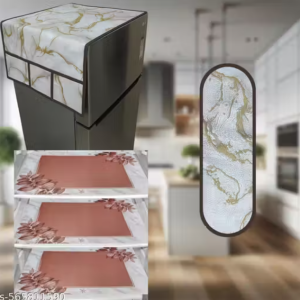 NICASA HD Preimum Quality Fridge Top Cover with 1 pec of Handlle and 3 pec of Fridge Mat - Set of 5