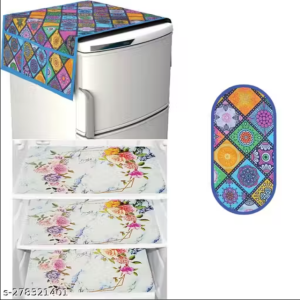 HD Premium Quality Fridge cover for Top with 2 Pec of handle and 3 pec of Fridge Mats - Set of 6 piece