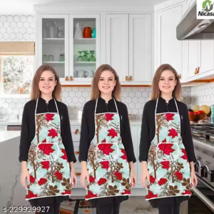 NICASA Kitchen Apron- Waterproof /Oil-Proof - Adjustable Aprons with Pockets for Women Men Washable - Pack of 3 (color As per availibility)