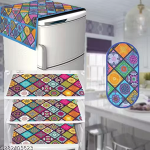 HD Premium Quality Fridge cover for Top with 1 Pec of handle and 3 pec of Fridge Mats - Set of 5 piece