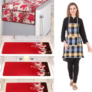NICASA HD Premium Quality Fridge cover for Top with 3 pec fridge mats and 1 pec of Apron - Set of 5 piece