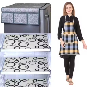 NICASA HD Premium Quality Fridge cover for Top with 3 pec fridge mats and 1 pec of Apron - Set of 5 piece