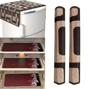 NICASA Combo of Fridge Top Cover, 2 Fridge Handle Covers 3 Fridge Mats