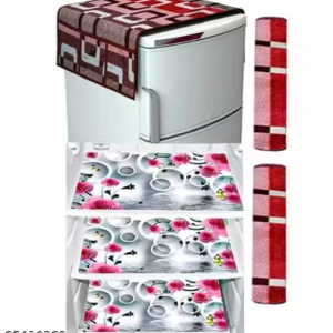 NICASA Combo of Fridge Top Cover, 2 Fridge Handle Covers 3 Fridge Mats