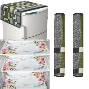NICASA Combo of Fridge Top Cover, 2 Fridge Handle Covers 3 Fridge Mats