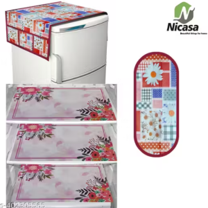 NicasaHD Premium Quality Fridge cover for Top with 1 pec handle set and 3 pec fridge mats - Set of 5 piece