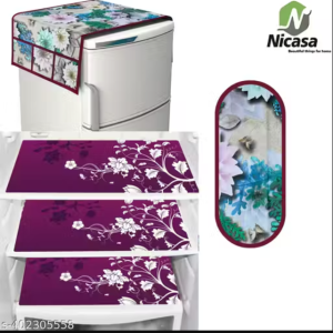 NicasaHD Premium Quality Fridge cover for Top with 1 pec handle set and 3 pec fridge mats - Set of 5 piece