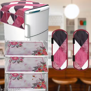 HD Premium Quality Fridge cover for Top with 2 Pec of handle and 3 pec of Fridge Mats - Set of 6 piece