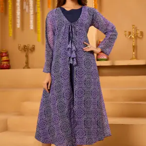 Navy Blue Bandhni Shrug set