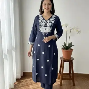 D 79 💙 Bella Boutiques – Newly Launched Khadi Cotton Chikankari Kurti Set 💙