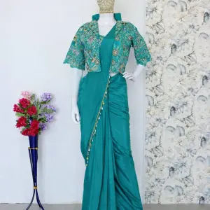 D 26 Teal Green Mirror Work Saree