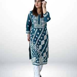 ANAYA Blue Lucknowi Chikankari Heavy Modal Kurti