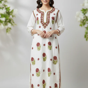 MAYA Red Pure Chanderi Chikankari kurti