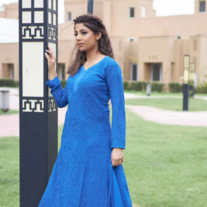 SARIKA Blue Pure Viscose Resham Thread Chikankari Kurti