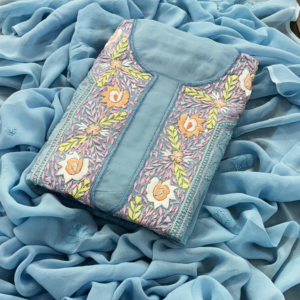 VANMALA Sky Blue Pure Viscose Chikankari Kurta Dupatta Set