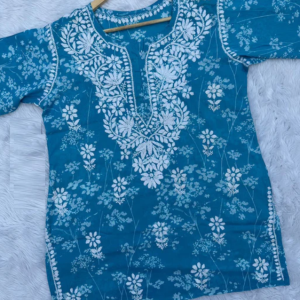 ALIA Black Pure Mulmul Chikankari Printed Short Top