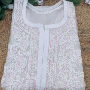 AMBA White Organza Chikankari Kurta for Women