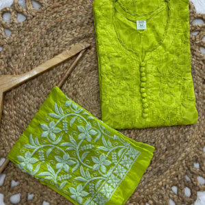 NANDINI Green Pure Brasso Chikankari Kurti Pant Set