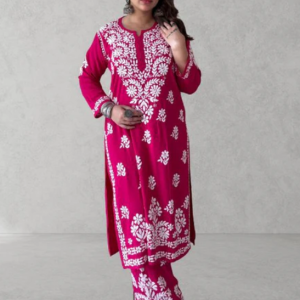 SHIVIKA Pink Pure Modal Chikankari Kurta Palazzo Set