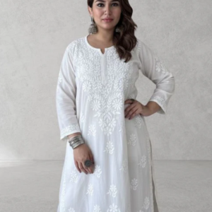 SHIVIKA White Pure Modal Chikankari Kurta Palazzo Set