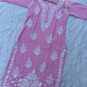 SHUBHI Pink Modal Chikankankari Kurta
