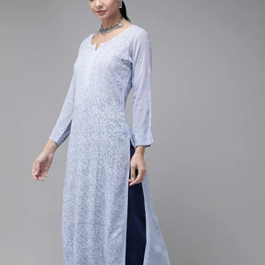 SONAM Powder Blue Pure Viscose Resham Thread Chikankari Kurta