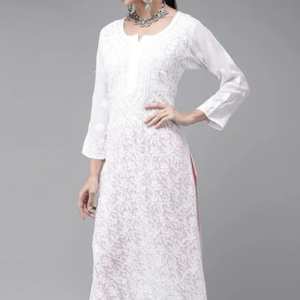 SONAM White Pure Viscose Resham Thread Chikankari Kurta