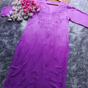 VIDHISHA Lilac Rayon Chikankari Kurti-Elegant Lucknowi Chikankari for Women