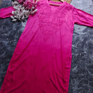 VIDHISHA Fuschia Rayon Chikankari Kurti - Elegant Lucknowi Chikankari for Women