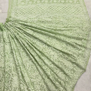 ZIA Green Georgette Chikankari Saree With Blouse