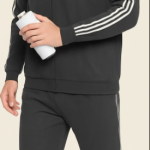 Grey Polyester Lycra Blend Zip Solid Tracksuit for Men
