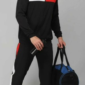 Black Lycra Blend Regular Track Suit For Men