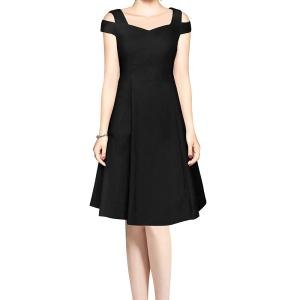 Elegant Off-Shoulder Sweetheart Neck A-Line Dress – Black