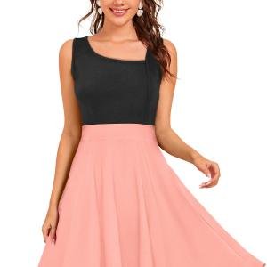 Norzy Paris NP 1076 Peach Two-Tone Fit & Flare Dress