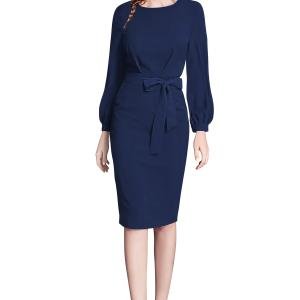 Women's Knitting strachable Solid Round Neck Full Sleeve Dresses
