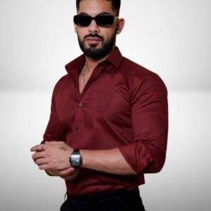 Men's Cotton Shirt with Spread Collar Neck Line Solid Pattern Full Sleeves Regular Fit and Standard Length