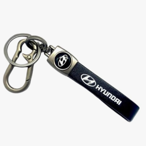 Leather Keychain Compatible With Hyundai Car  This Stylish Key Chain (Black)