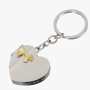 Heart Shape Double Photo Frame Metallic Keyring Key Chain